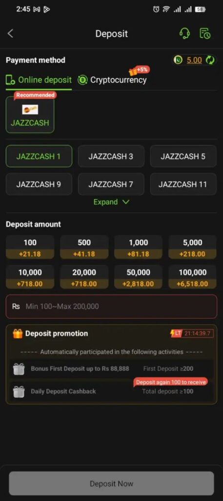 Pak500 deposit